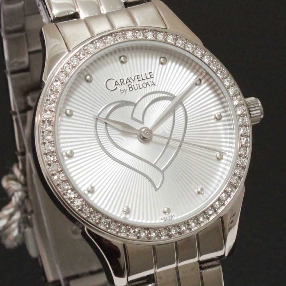Caravelle Ladies Crystal Bezel Watch By Bulova Silver Tone Silver Heart Dial 32 - Picture 8 of 13